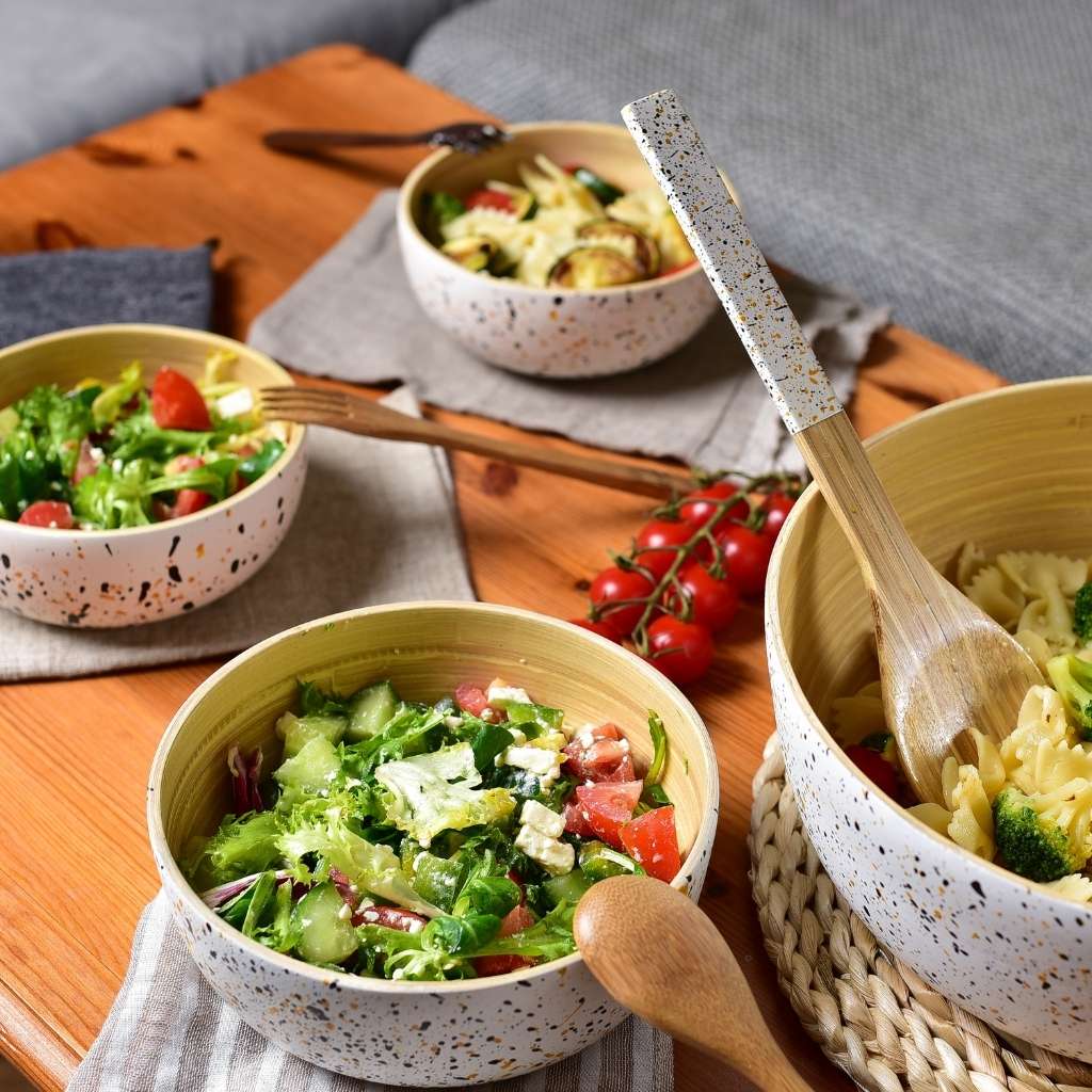 Salad Bowl with Lid, Large Salad Bowl with Tongs, Bamboo Fiber